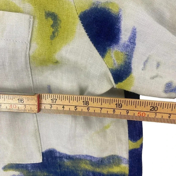 Earl Rutenberg Linen Button Up Shirt Size 4 Lagenlook Roll Tab White Watercolor - Picture 11 of 16